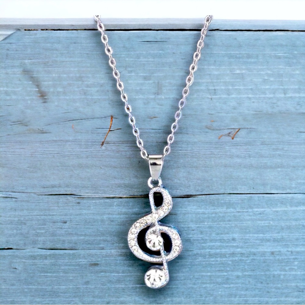 Crystal Treble Clef Silver Necklace